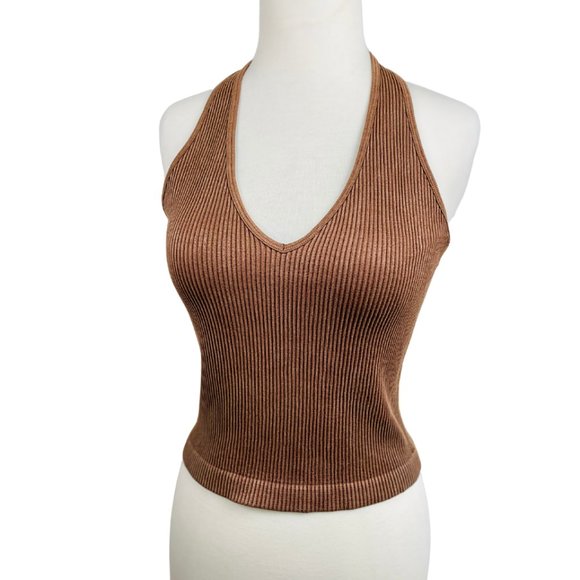 HALTER V- NECK CROP TOP - Picture 1 of 1